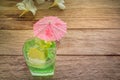 Margarita cocktail with salty rim on wooden table Royalty Free Stock Photo