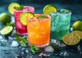 Margarita cocktail, summer refreshment drink for party at the beach. Bartender made juice lime beverage concept