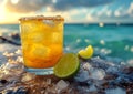 Margarita cocktail, summer refreshment drink for party at the beach. Bartender made juice lime beverage concept Royalty Free Stock Photo