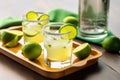margarita cocktail on a tray with fresh limes