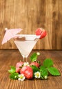 Margarita with fresh strawberries and leaf