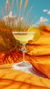 Margarita glasses with lime in Sonoran Desert, Arizona. Refreshing moment in warm landscape, travel concept Royalty Free Stock Photo