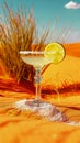 Margarita glasses with lime in Sonoran Desert, Arizona. Refreshing moment in warm landscape, travel concept Royalty Free Stock Photo