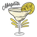 Margarita with lemon. Cocktail bar. Colorful cartoon vector illustration. Isolated on white background