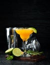 Margarita Mango. Alcoholic cocktail. On a wooden background. Royalty Free Stock Photo