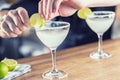 Margarita. Margatita alcoholic cocktail drink on barcounter in p Royalty Free Stock Photo