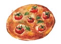 Margarita pizza. Handmade watercolor painting illustration Royalty Free Stock Photo