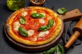 Margarita pizza with tomatoes, mozzarella cheese and basil Royalty Free Stock Photo