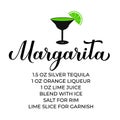 Margarita recipe. How to make Margaritas. Party bar sign. Vector template for typography poster, banner, card, flyer