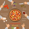 Margarita recipe pizza constructor on broun wood background