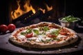 a margherita pizza baking in a traditional brick pizza oven Royalty Free Stock Photo