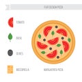 Margherita pizza with ingredients. Flat style vector illustration.