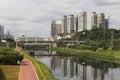 Marginal Pinheiros Ciclo path and skyscrapers in Sao Paulo, Brazil Royalty Free Stock Photo