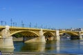 Margit Bridge over river Danube in Budapest, Hungary before sunset