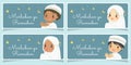 Marhaban ya Ramadan Banner, Praying Muslim Kids Vector Design