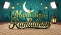 Marhaban Ya Ramadhan 3D Studio Setup with Softbox Lights Crescent Moon and Lanterns Royalty Free Stock Photo