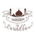 Marhaban ya ramadhan fasting islamic holy mosque line sketch