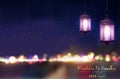 Marhaban Ya Ramadhan. Ramadan Kareem greeting on blurred background with beautiful illuminated arabic lantern Royalty Free Stock Photo