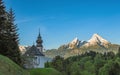 Maria Gern chapel and snow-capped peaks of Watzmann mountain Royalty Free Stock Photo