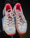 Maria Sharapova`s autographed tennis shoes on display at the Rafa Nadal Museum