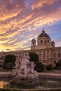 Maria Theresa Square in Vienna. Museum of Natural History in Vienna. Art History Museum in Vienna and the fountain Triton and Naia