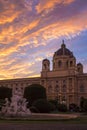 Maria Theresa Square in Vienna. Museum of Natural History in Vienna. Art History Museum in Vienna and the fountain Triton and Naia