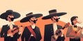 mariachi band, hispanic mexican music group, funny moustache, minimalist illustration