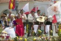 Mariachi Band playing on parade float during opening day parade down State Street, Santa Barbara, CA, Old Spanish Days Fiesta, Aug Royalty Free Stock Photo