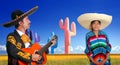 Mariachi charro playing guitar mexican poncho girl Royalty Free Stock Photo