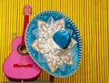 Mariachi embroidery mexican hat pink guitar Royalty Free Stock Photo