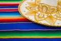 Mariachi hat on a colorful serape. Mexican sombrero.