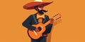 a mariachi playng guitar, hispanic guitarist mexican musician with big moustache and traditional suit outfit, minimalist