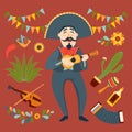 Mariachi plays guitar. Mexican party. Traditional musical instruments, Mexican elements for decoration