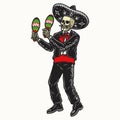 Mariachi skeleton musician playing maracas