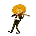 Mariachi skeleton in sombrero playing a violin