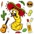 Mariachi tequila worm. Vector illustration set Royalty Free Stock Photo