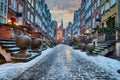 Mariacka street in Gdansk, beautiful winter view, no people Royalty Free Stock Photo