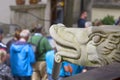 Mariacka street, grotesque gargoyle on front of tenement house, Gdansk, Poland