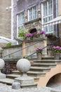 Mariacka street, typical decorative stoop with stone stairs, Gdansk, Poland