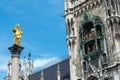 The Marian Column and the Clock chimes at the Marienplatz