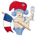 Marianne, symbol of France with a glass of french wine. Royalty Free Stock Photo