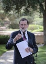 Mariano Rajoy gesturing at media comference