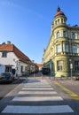 Maribor city center and crosswalk, Slovenia. Maribor is the second-largest city in Slovenia and the largest city of the traditiona Royalty Free Stock Photo