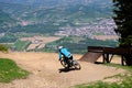 Downhill mountain bikers riding down the trail on Pohorje near Maribor, Slovenia Royalty Free Stock Photo