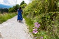 Maribor - Woman with baby carriage on hiking trail to Piramida (Pyramid Hill) Royalty Free Stock Photo