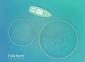 Mariculture. Fish farm in open sea water in special protected ponds. Vector top view illustration. Royalty Free Stock Photo