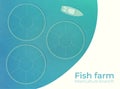 Mariculture. Fish farm in open sea water in special protected ponds. Vector top view illustration.