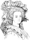 Marie Antoinette portrait in line art illustration. Royalty Free Stock Photo