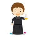 Marie Curie cartoon character. Vector Illustration.