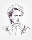 Marie Sklodowska Curie vector sketch portrait illustration editorial